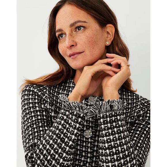 Ann Taylor Size Medium Textured Stitch Sweater Jacket Rhinestone Buttons $149 - Picture 8 of 14